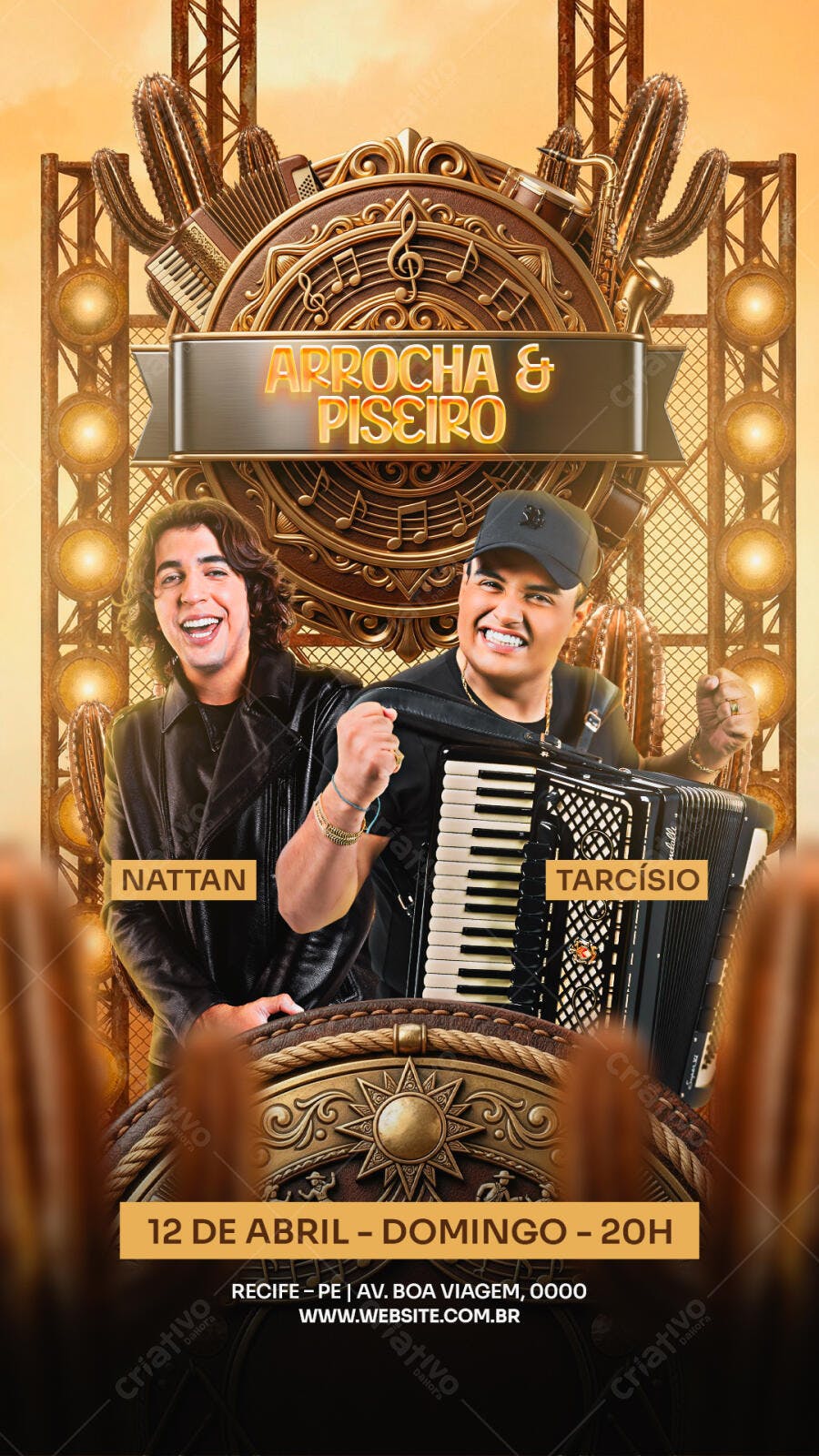 Flyer Arrocha e Piseiro Natam e Tarcísio 12 de Abril PSD Editável