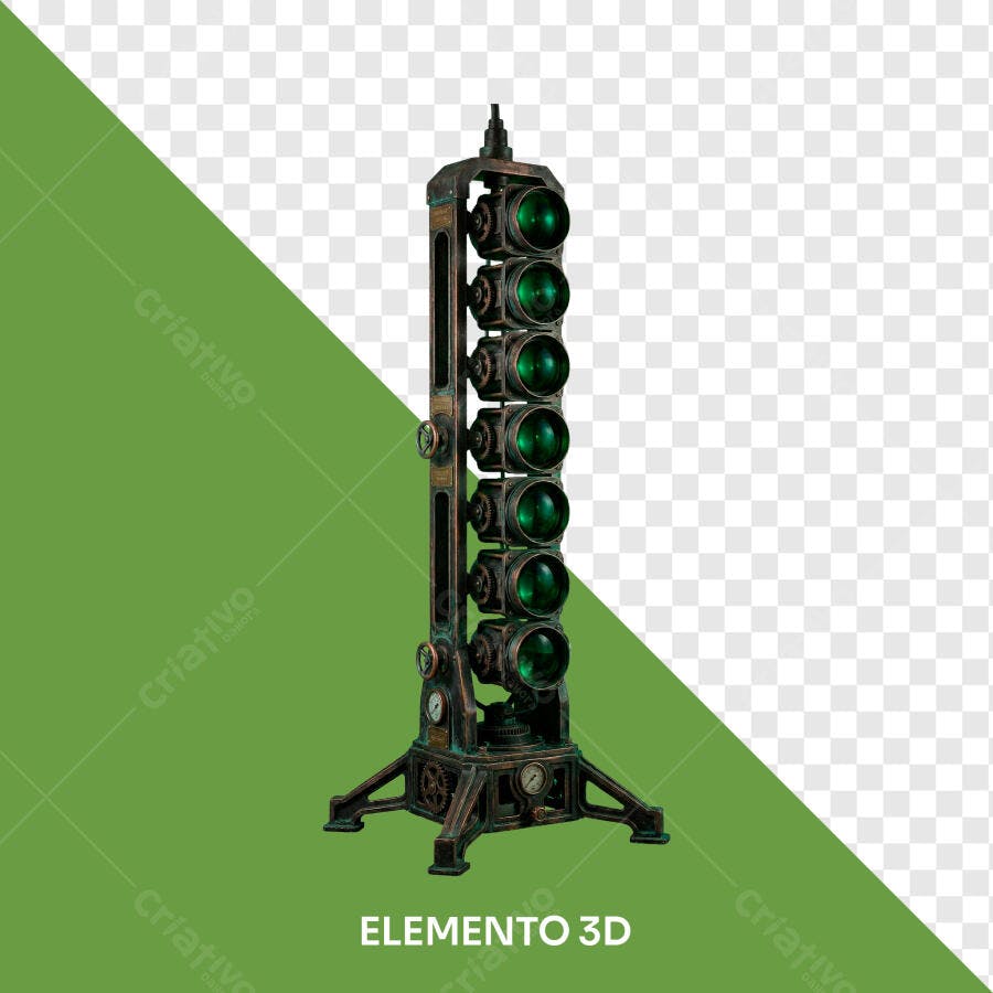 Elemento 3D Semáforo Steampunk PNG Fundo Transparente