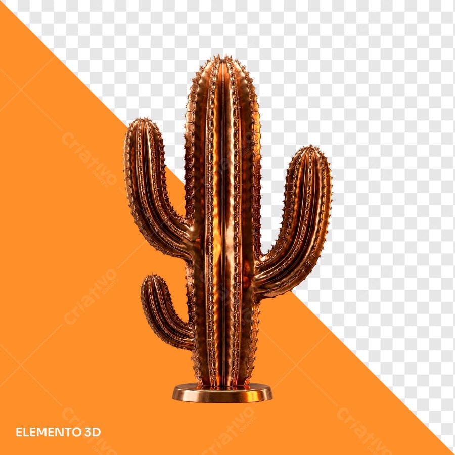 Elemento 3D Cacto Dourado PNG Fundo Transparente