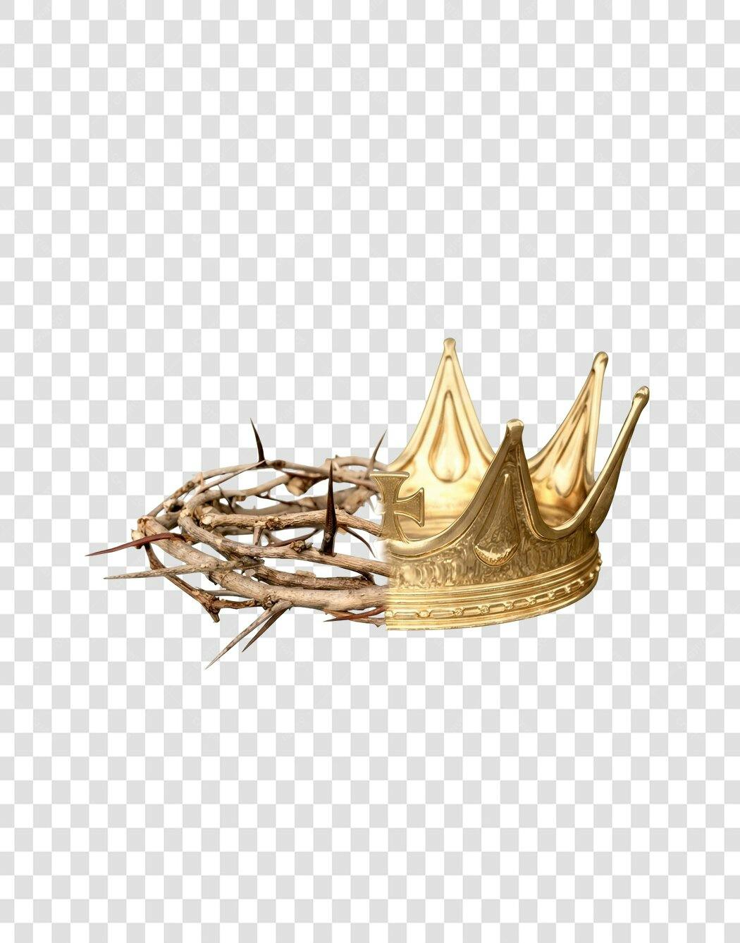 Elemento 3D Coroa de Espinhos e Coroa Dourada PNG Fundo Transparente