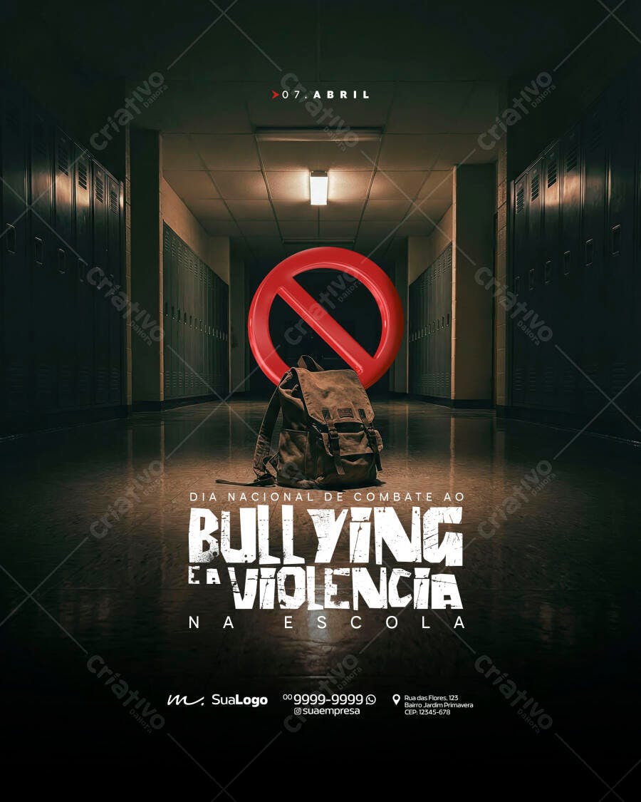 Post Instagram Anti Bullying e Violência Escolar PSD Editável