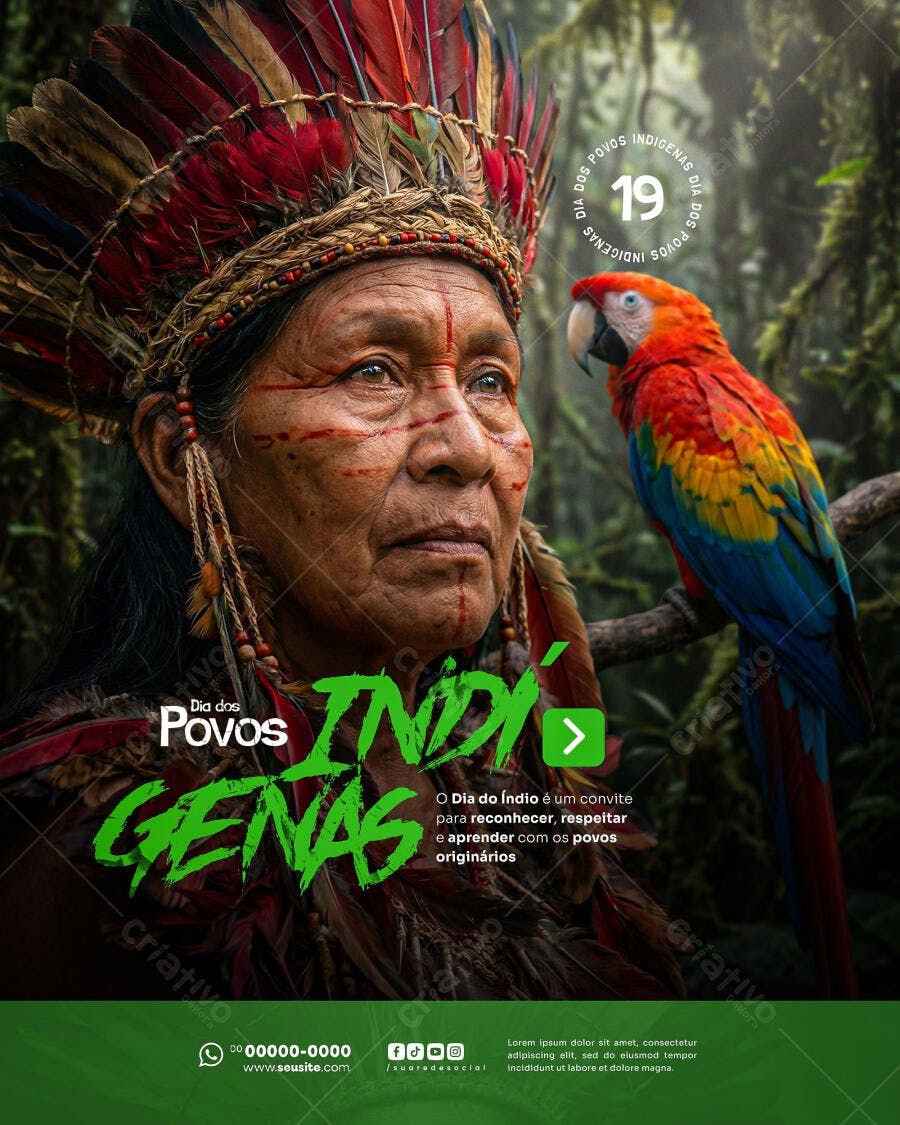 Post Instagram Dia dos Povos Indígenas 19 de Abril PSD Editável