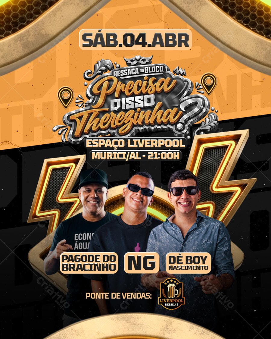 Flyer Festa Ressaca do Bloco Theresinha PSD Editável