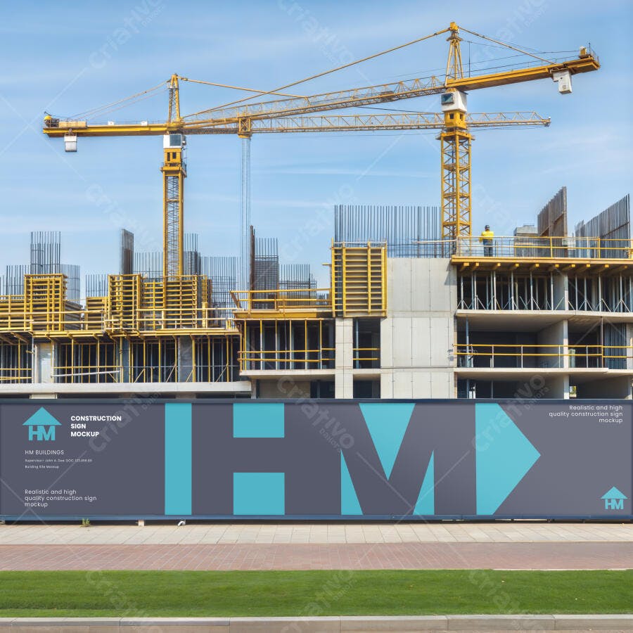 Mockup Banner Construção Canteiro Obras Editável