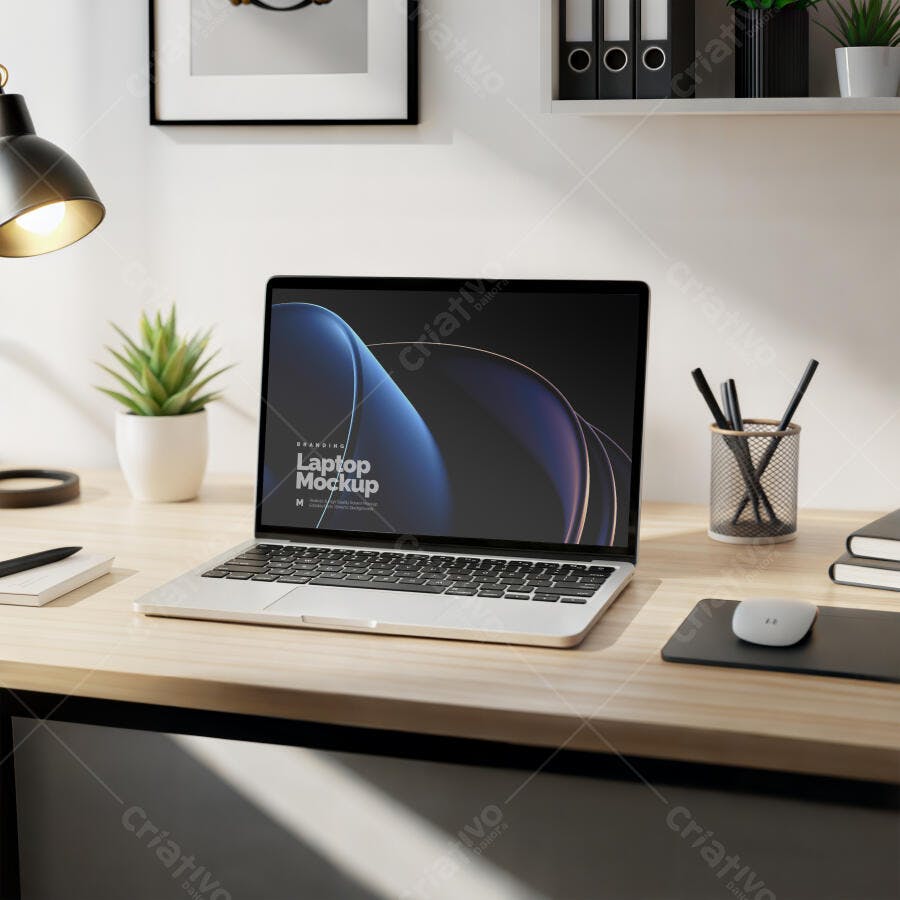 Mockup Notebook MacBook Pro Mesa Escritório Realista Editável