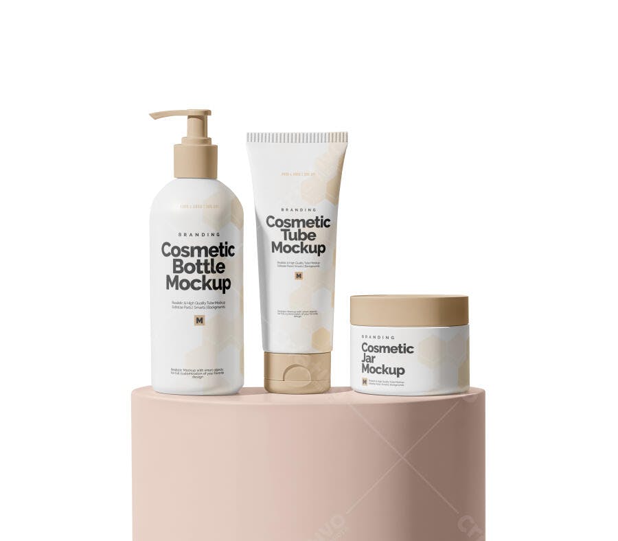Mockup Frascos Cosméticos Skincare Fundo Branco Editável