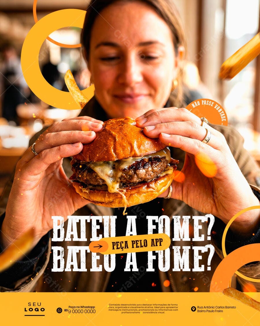 Post Instagram Hamburgueria Delivery PSD Editável
