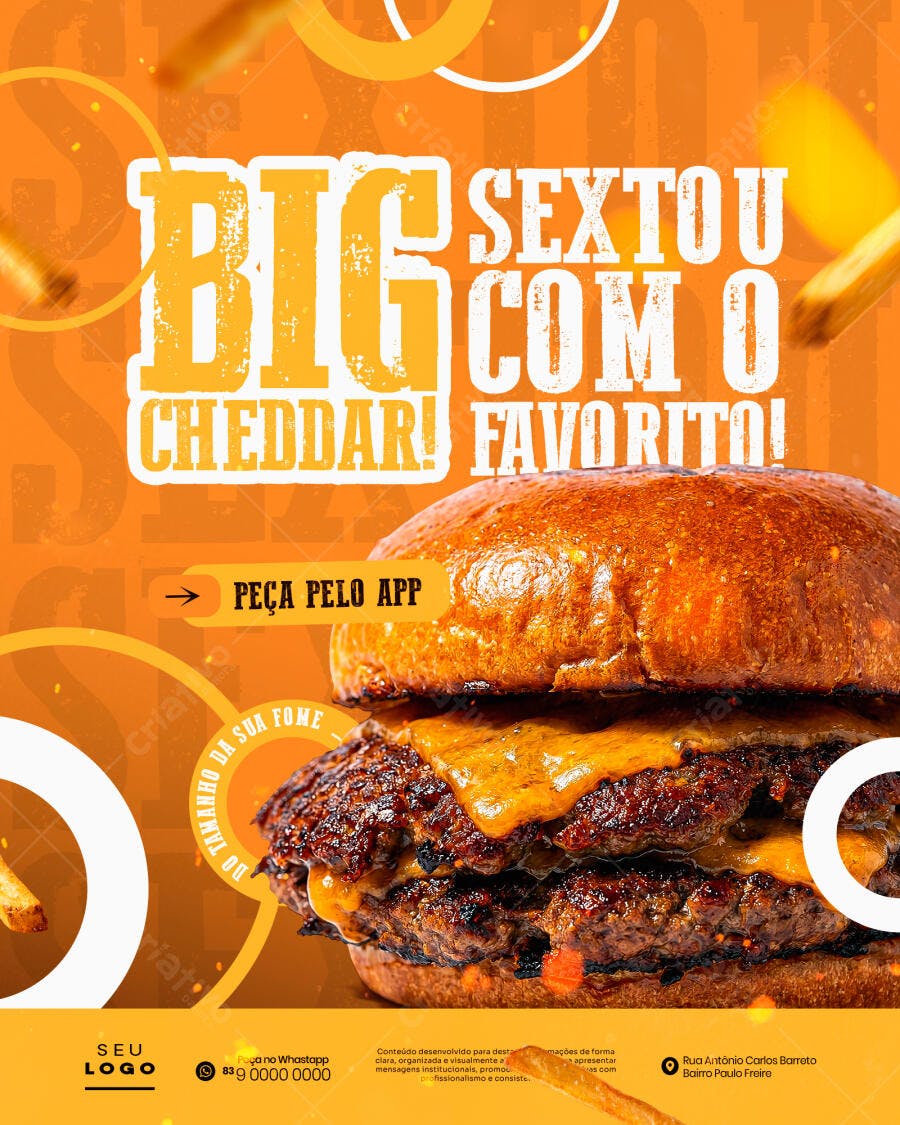 Post Instagram Hamburgueria Big Cheddar PSD Editável