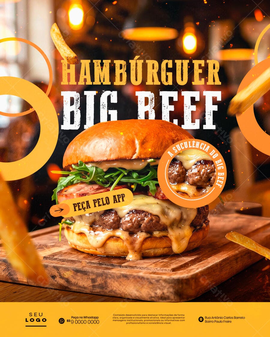 Post Instagram Hamburgueria Big Beef PSD Editável