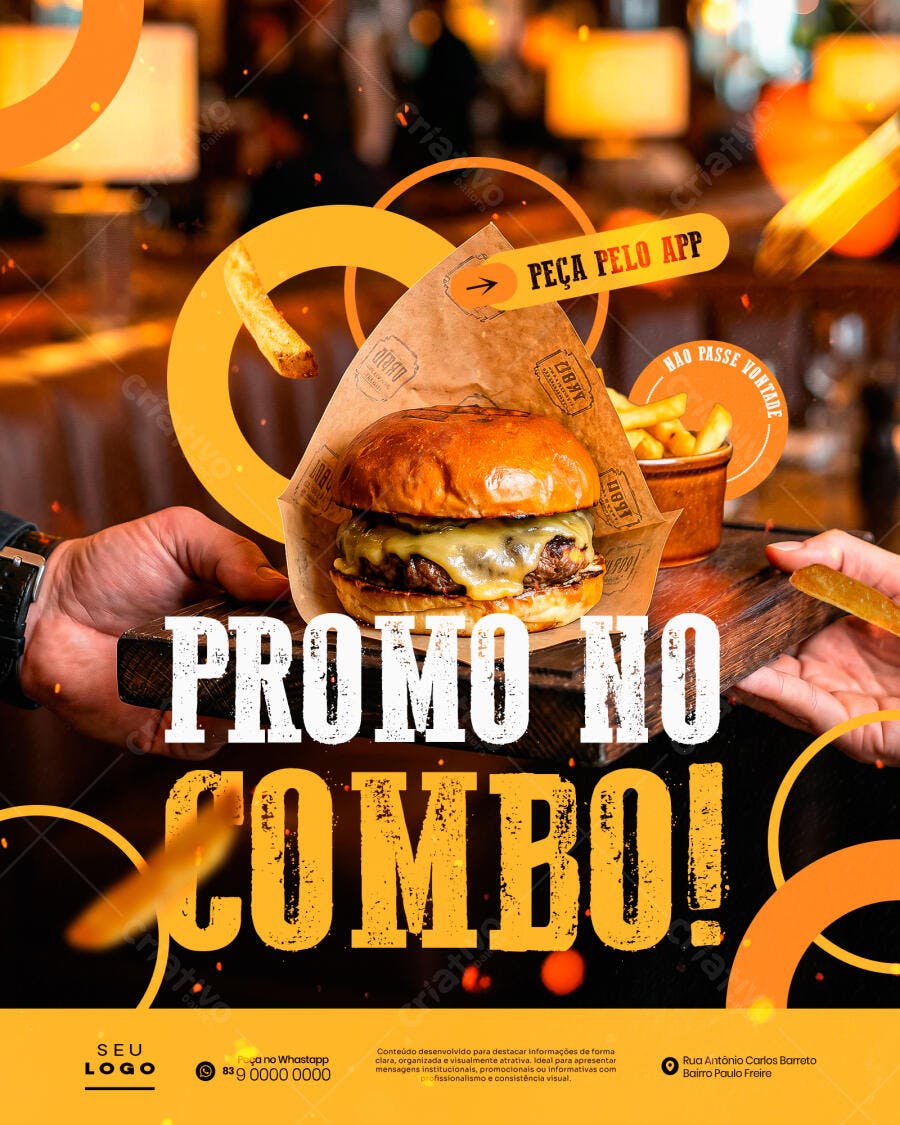 Flyer Hamburgueria Promoção Combo Delivery PSD Editável