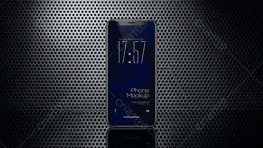 Mockup Smartphone Tela Cheia Fundo Metálico Escuro Editável
