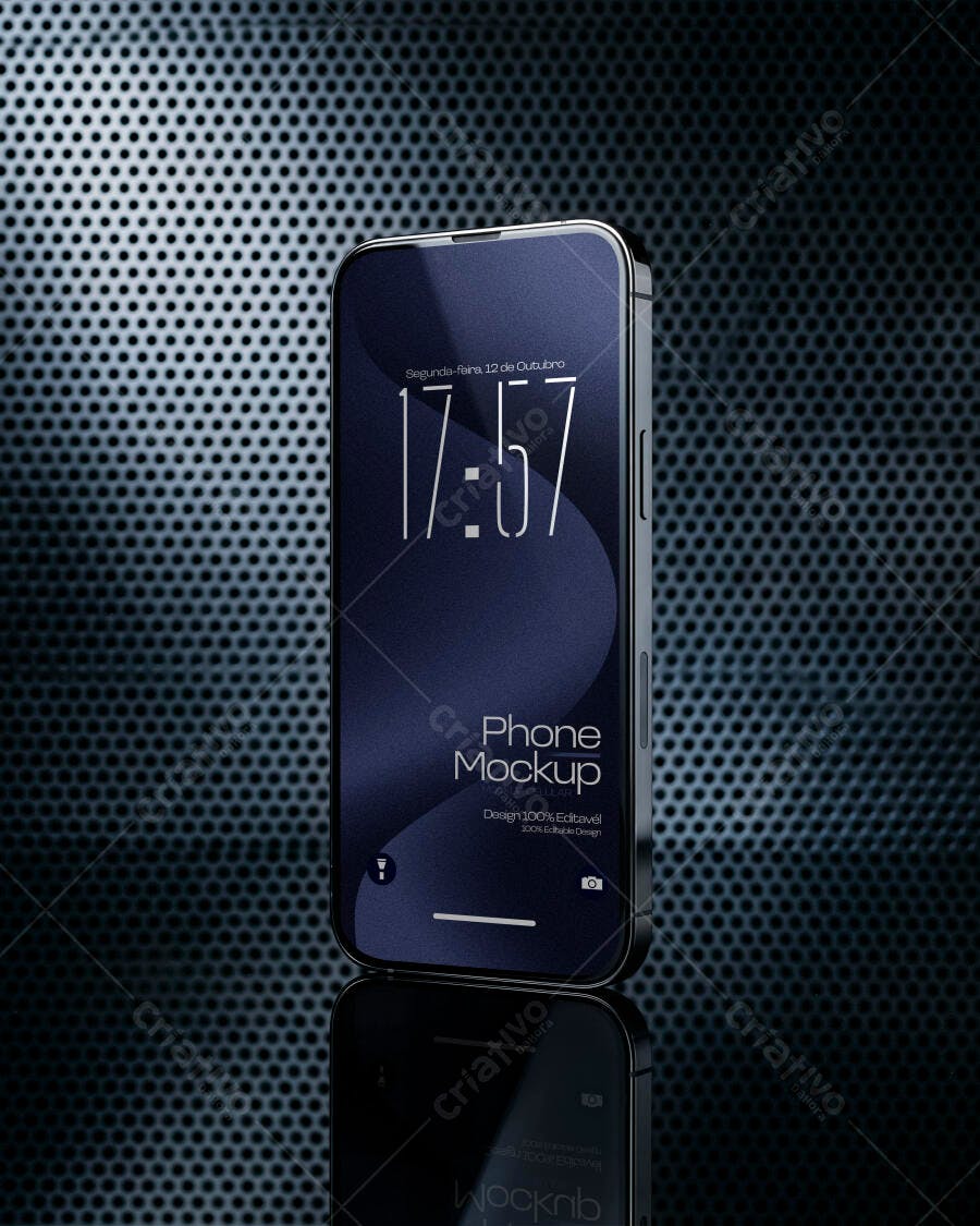 Mockup Celular Smartphone Tela Vertical Fundo Metálico Editável