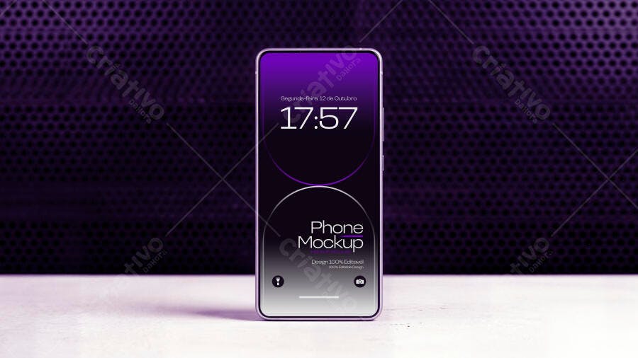 Mockup Celular Smartphone Frontal Fundo Roxo Editável