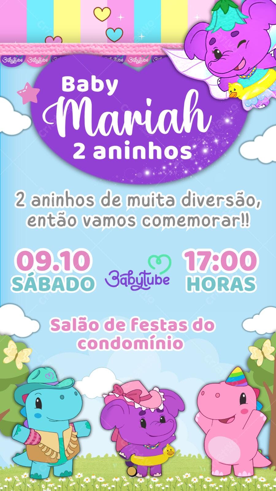 Convite Aniversário Babytube Dinossauros 2 Anos Editável