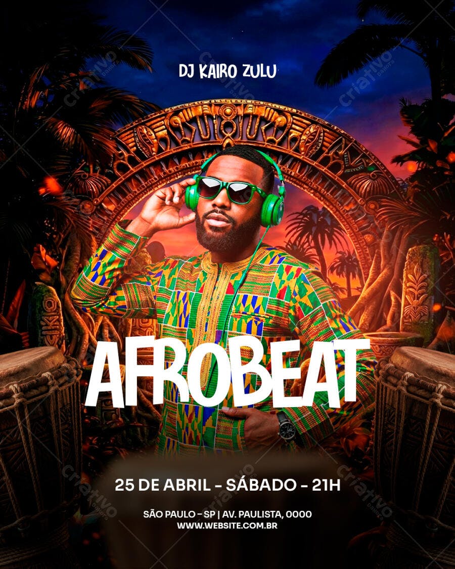 Flyer Festa Afrobeat DJ Kairo Zulu PSD Editável