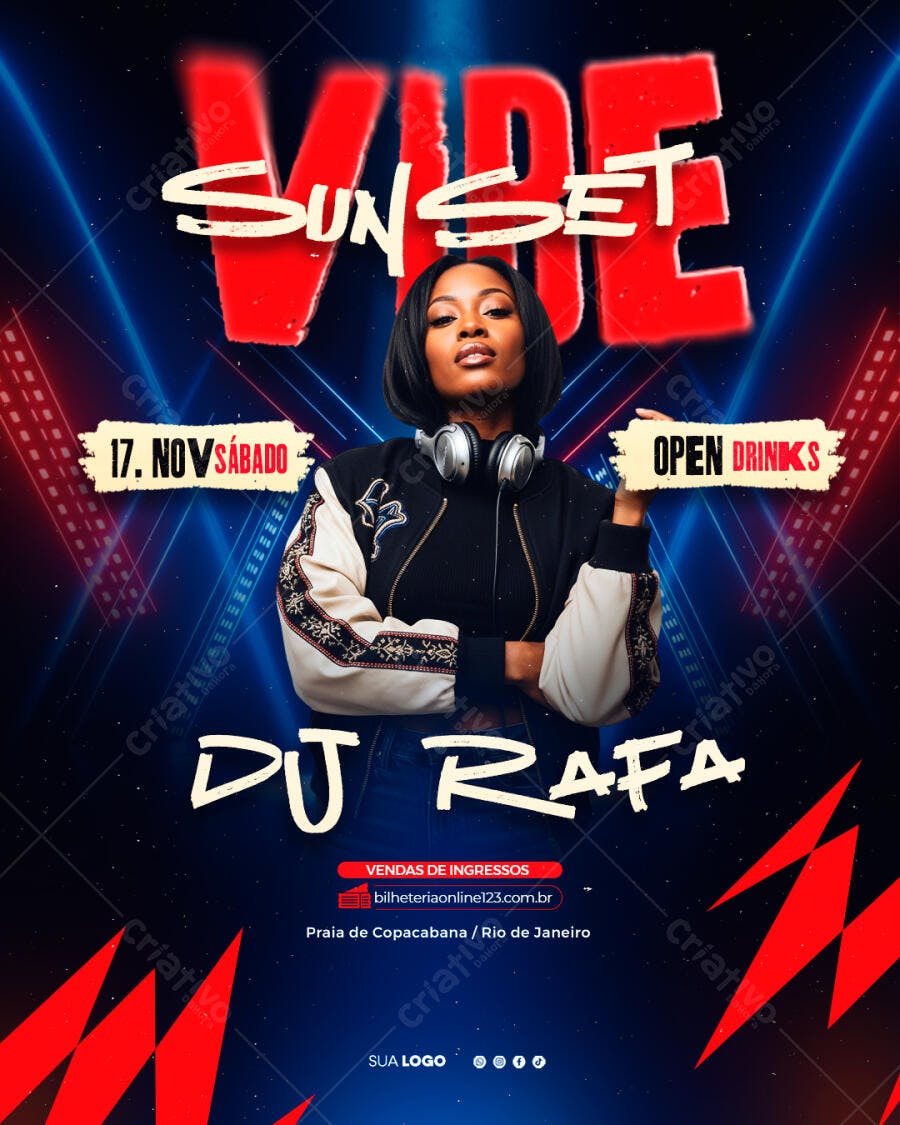 Flyer Festa Vibe Sunset Balada Noturna PSD Editável