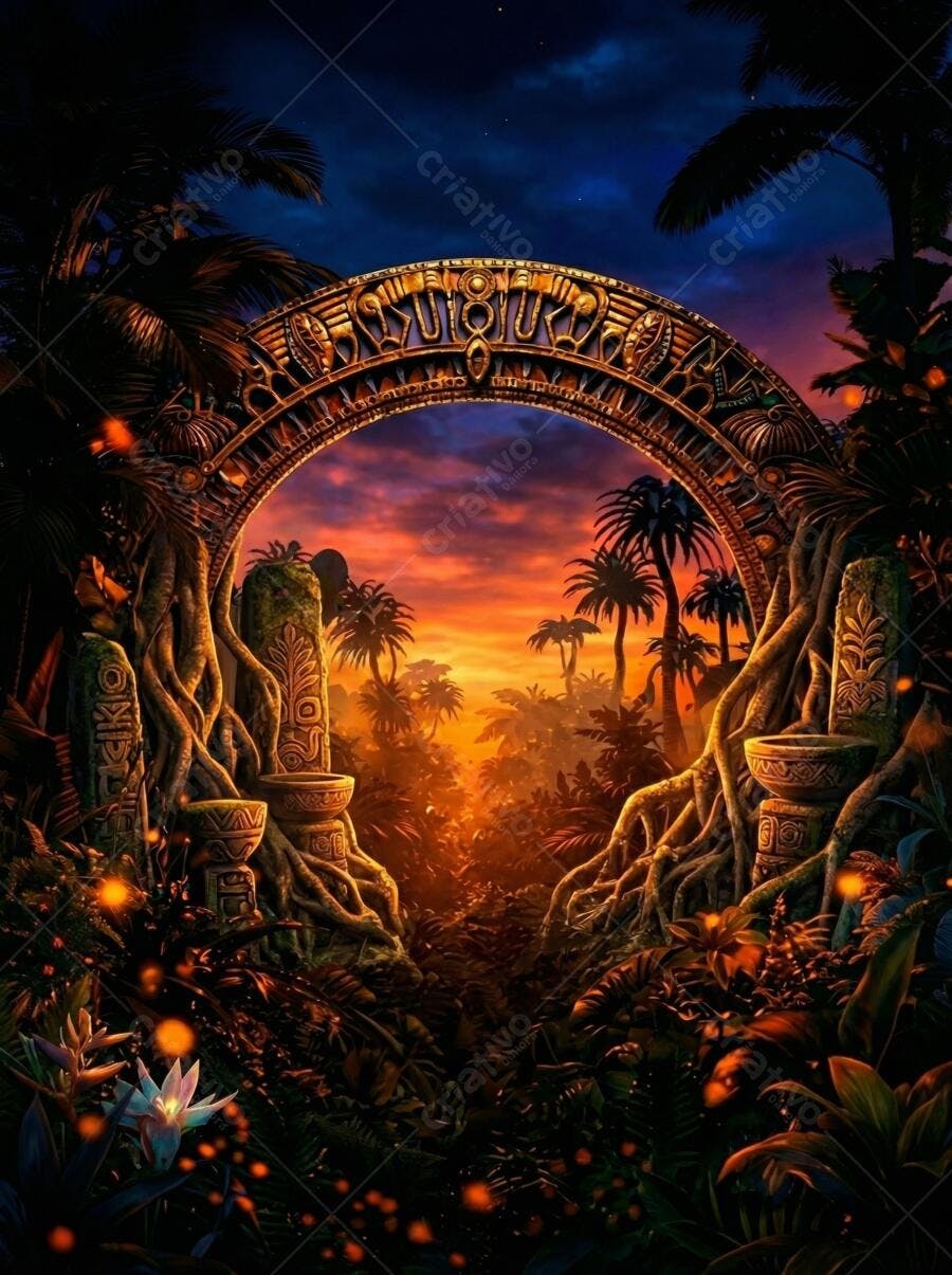 Foto Arco Maia Antigo Selva Tropical Pôr do Sol