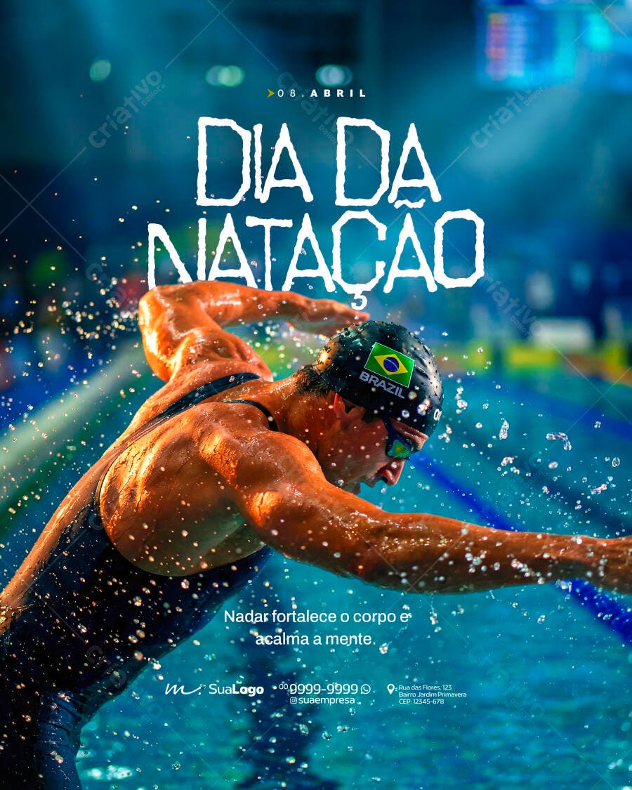 Post Instagram Dia da Natação Academia Fitness PSD Editável