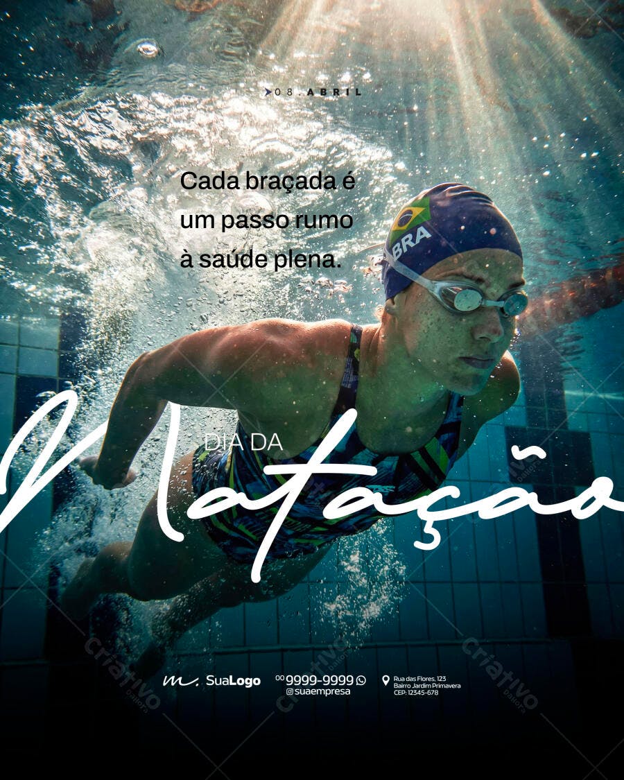 Post Instagram Dia da Natação Academia Fitness PSD Editável