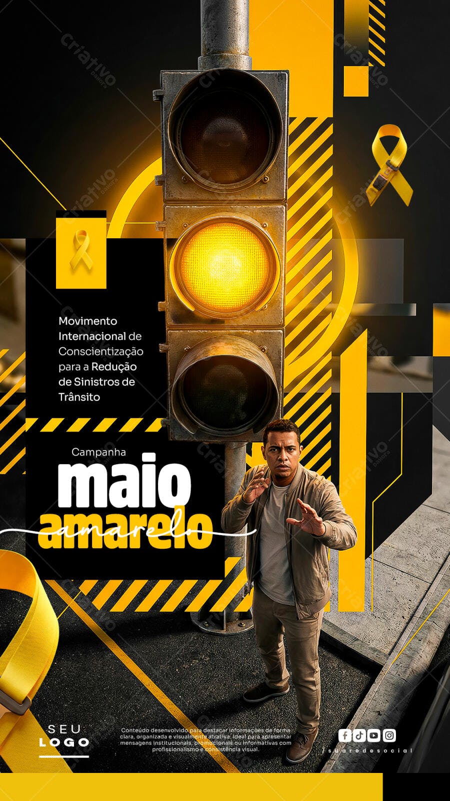 Post Instagram Maio Amarelo Conscientização Trânsito PSD Editável