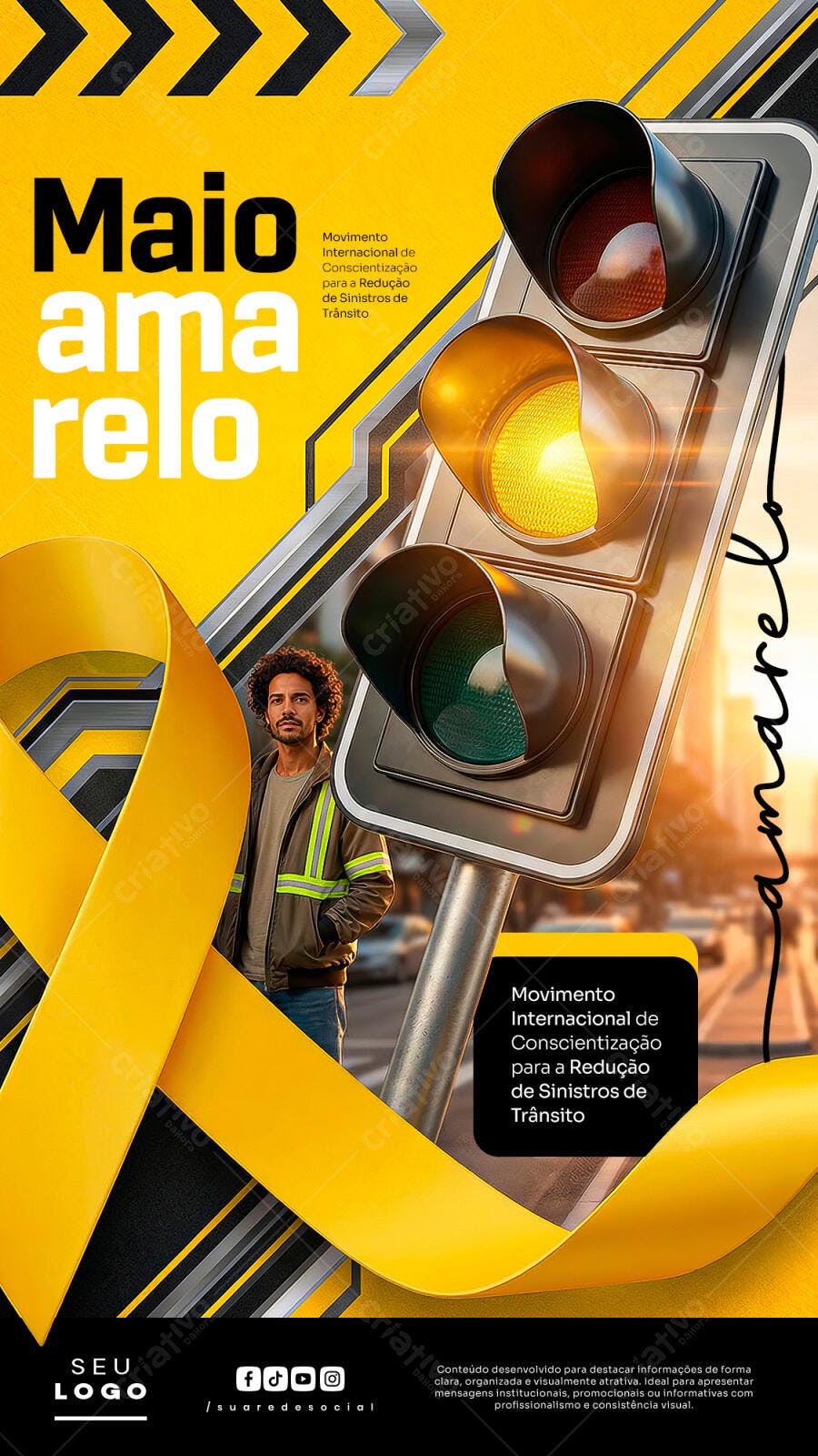 Post Instagram Maio Amarelo Conscientização Trânsito PSD Editável