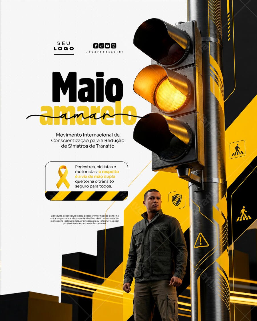 Post Maio Amarelo Conscientização Trânsito PSD Editável
