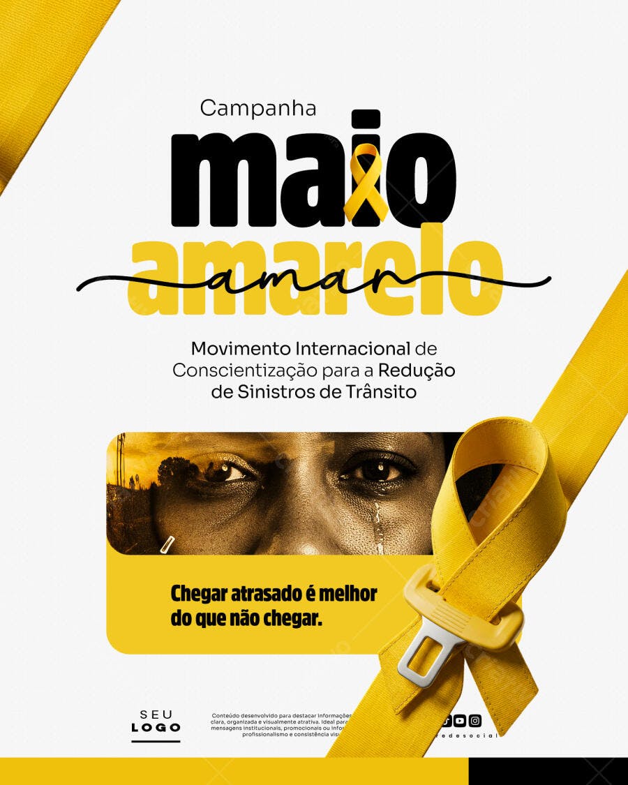 Post Instagram Maio Amarelo Conscientização Trânsito PSD Editável