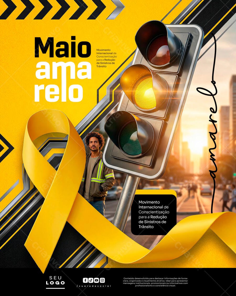 Post Instagram Maio Amarelo Conscientização Trânsito PSD Editável