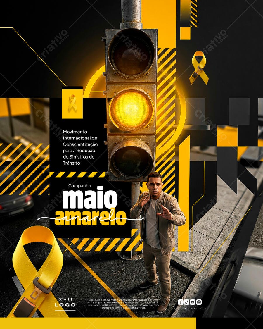 Post Instagram Maio Amarelo Conscientização Trânsito PSD Editável