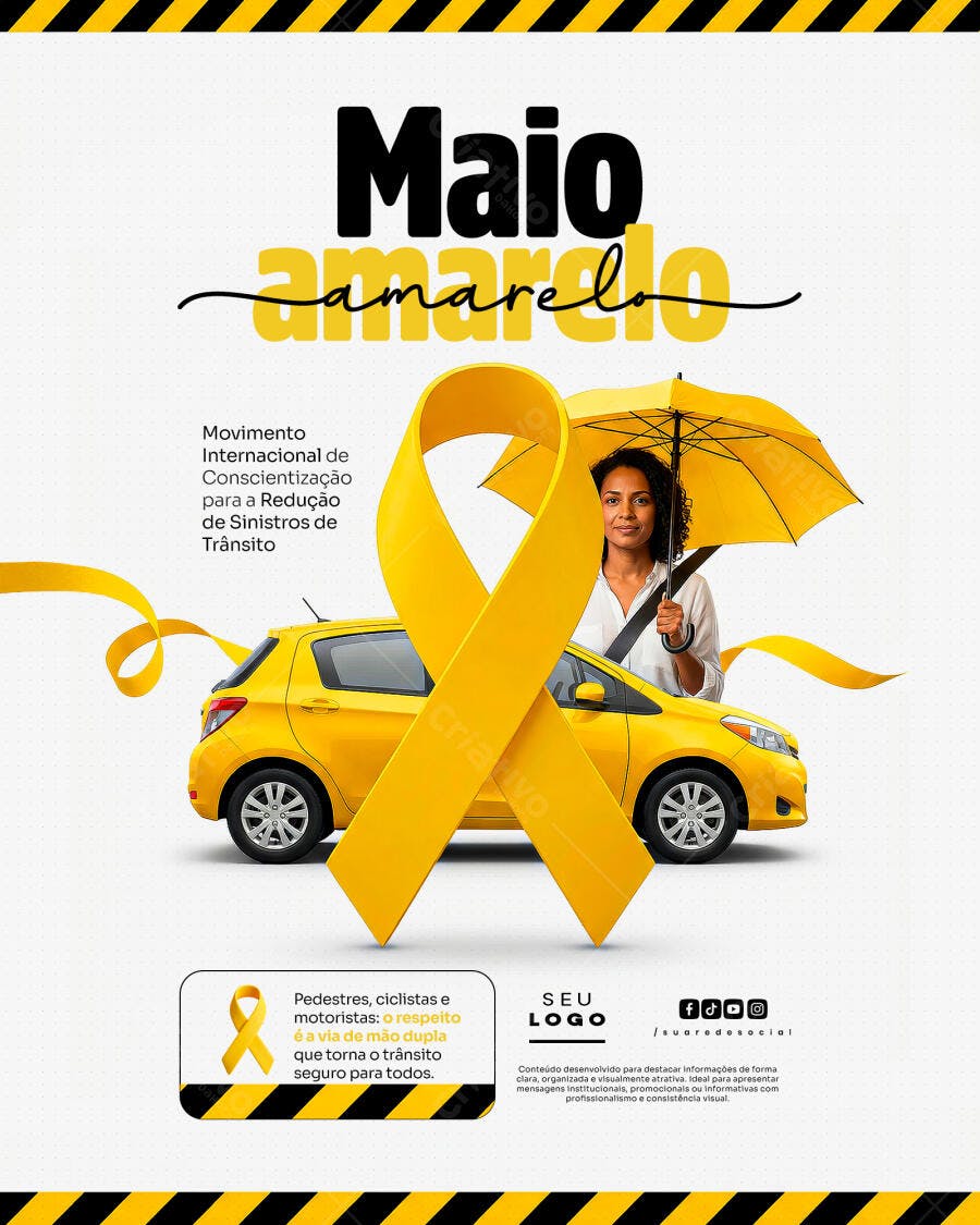 Post Instagram Maio Amarelo Conscientização Trânsito PSD Editável