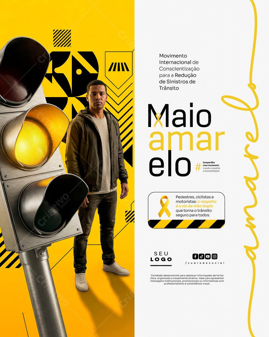 Flyer Maio Amarelo Conscientização Trânsito PSD Editável