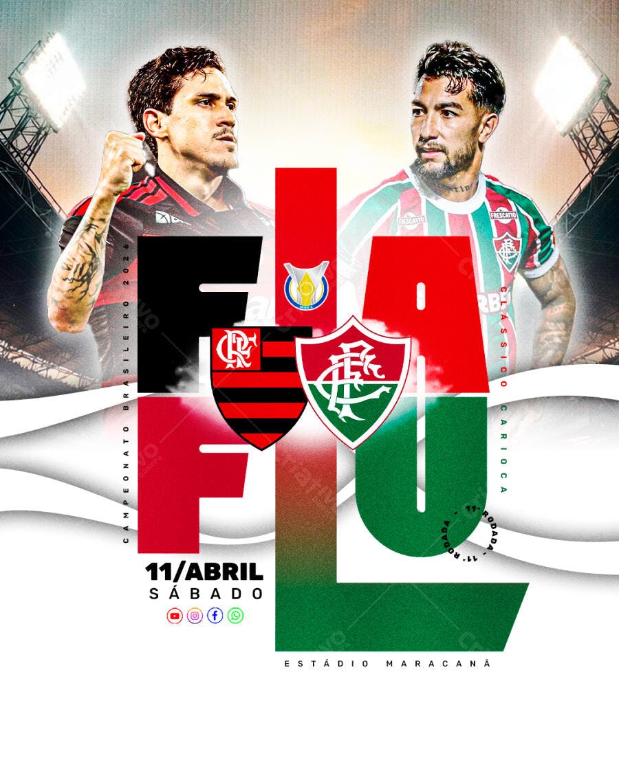 Flyer Futebol Clássico Fla Flu Abril PSD Editável