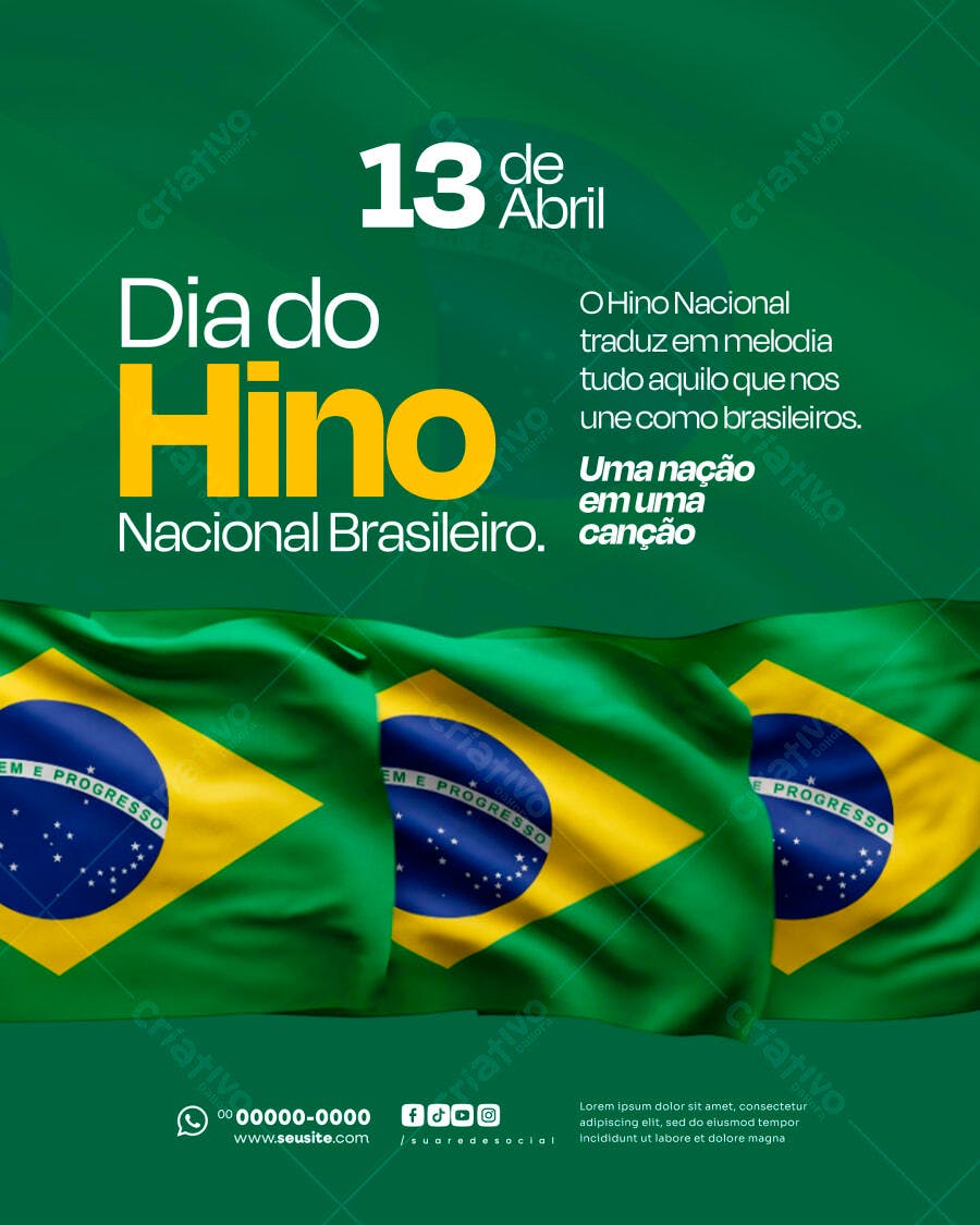 Post Dia do Hino Nacional Brasileiro 13 de Abril PSD Editável