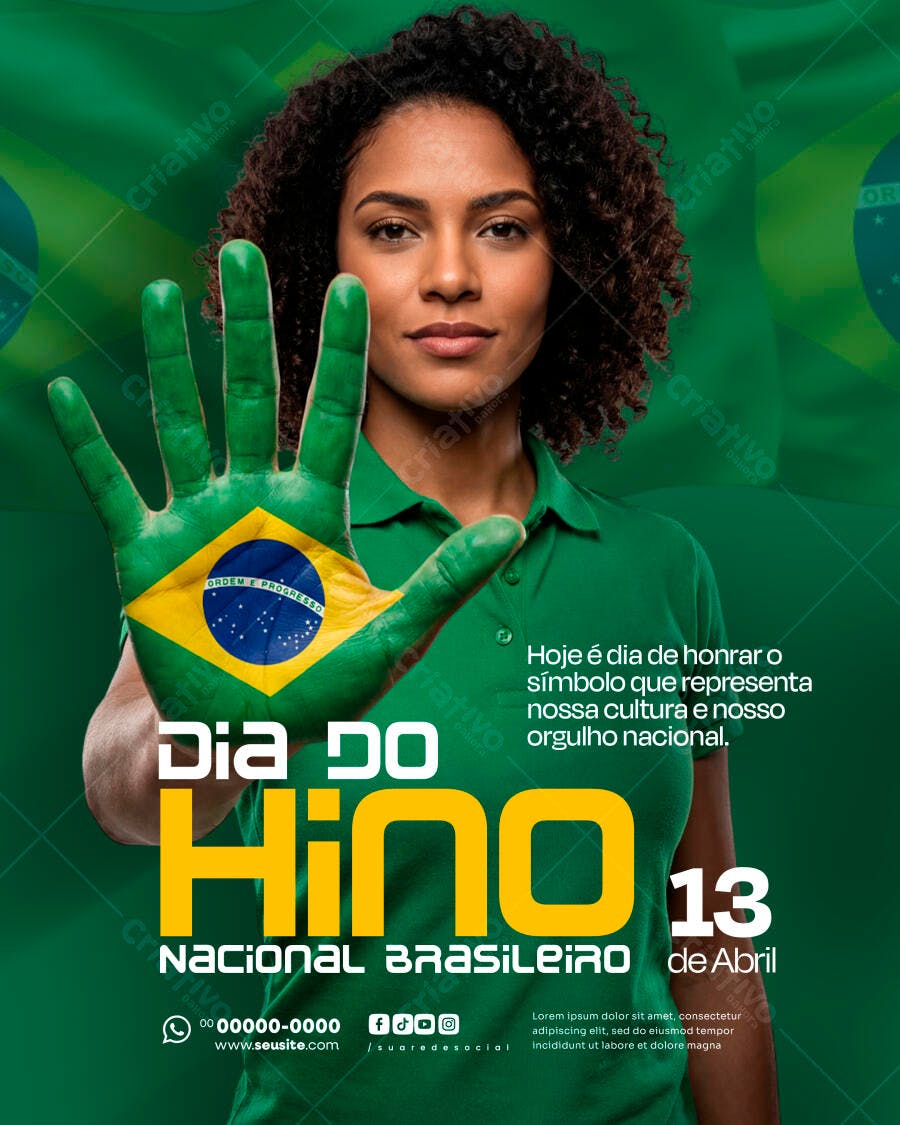 Dia do Hino Nacional Brasileiro 13 de Abril PSD Editável