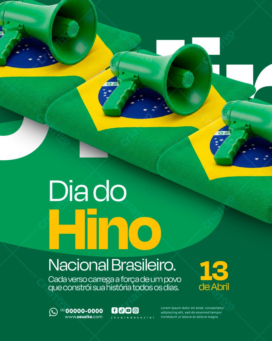 Dia do Hino Nacional Brasileiro 13 de Abril PSD Editável