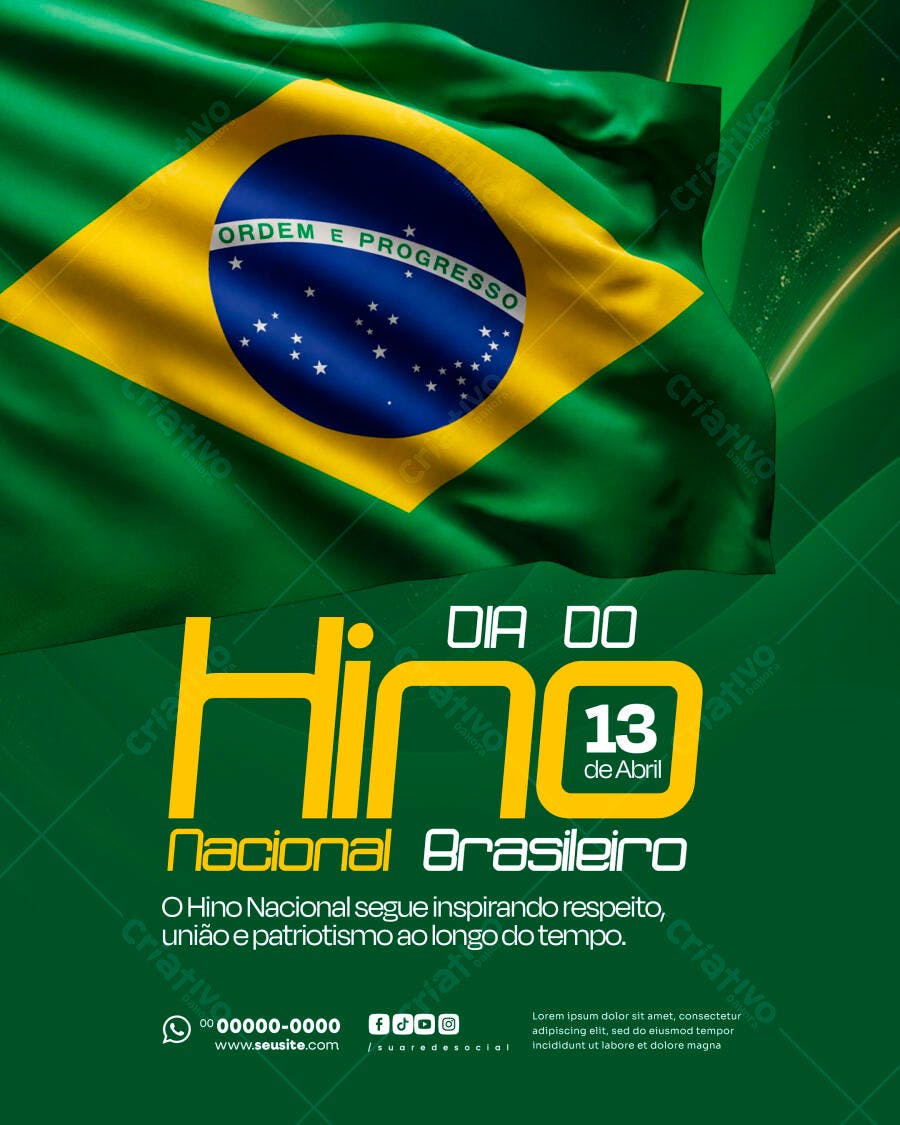 Flyer Dia do Hino Nacional Brasileiro 13 de Abril PSD Editável