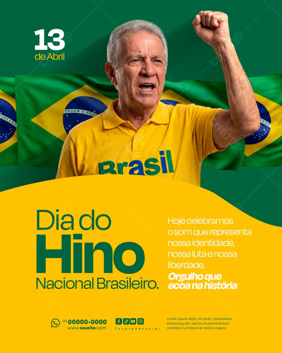 Social Media Dia do Hino Nacional Brasileiro 13 de Abril PSD Editável