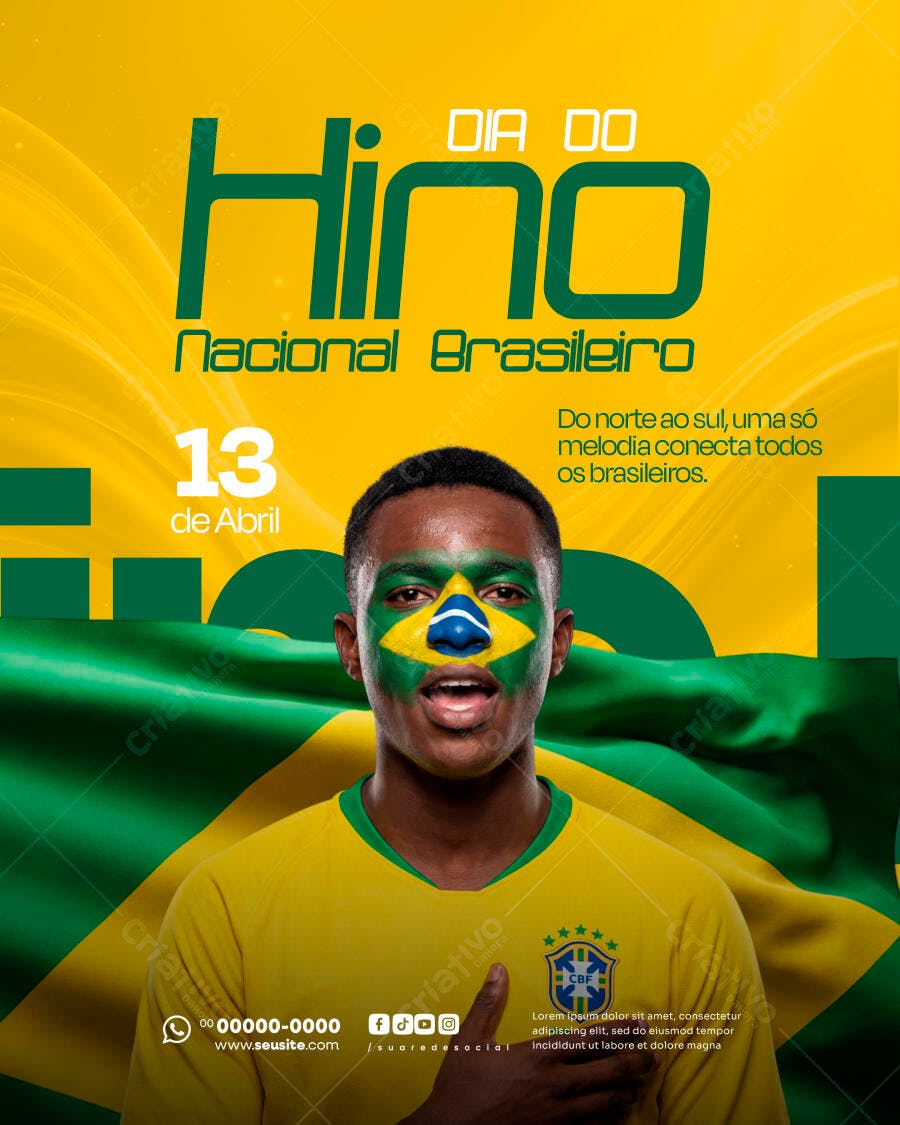 Flyer Dia do Hino Nacional Brasileiro 13 de Abril PSD Editável