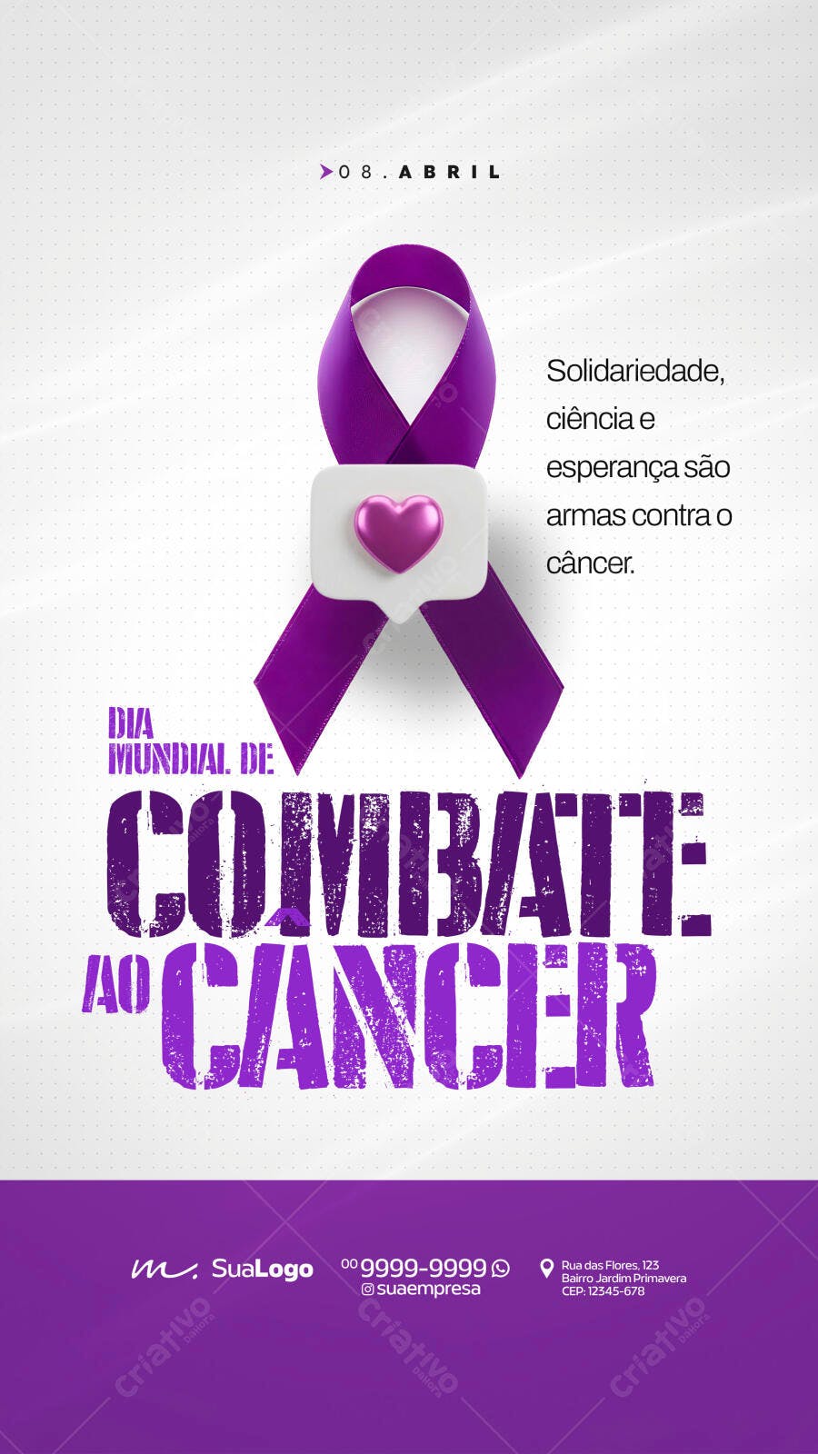 Flyer Dia Mundial de Combate ao Câncer 08 de Abril PSD Editável