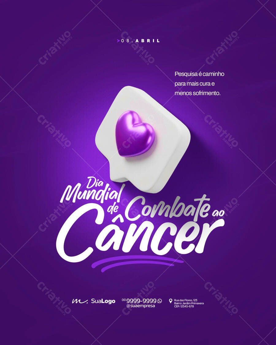 Post Dia Mundial do Combate ao Câncer 08 de Abril PSD Editável