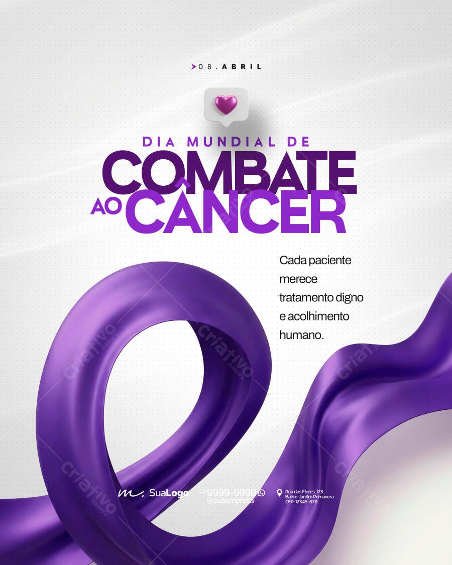 Cartaz Dia Mundial Combate ao Câncer 08 Abril PSD Editável