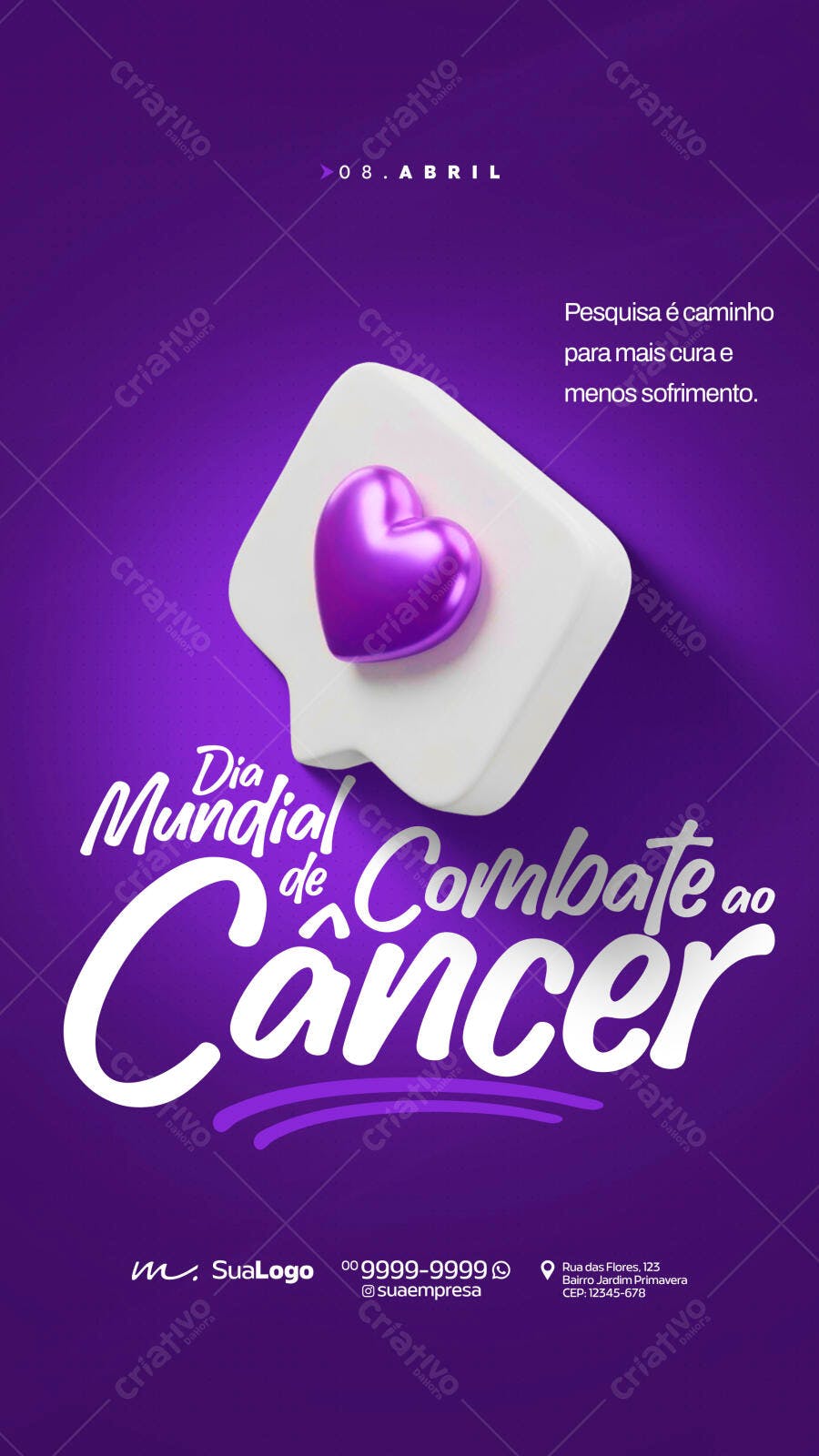 Post Dia Mundial Combate ao Câncer 8 de Abril PSD Editável