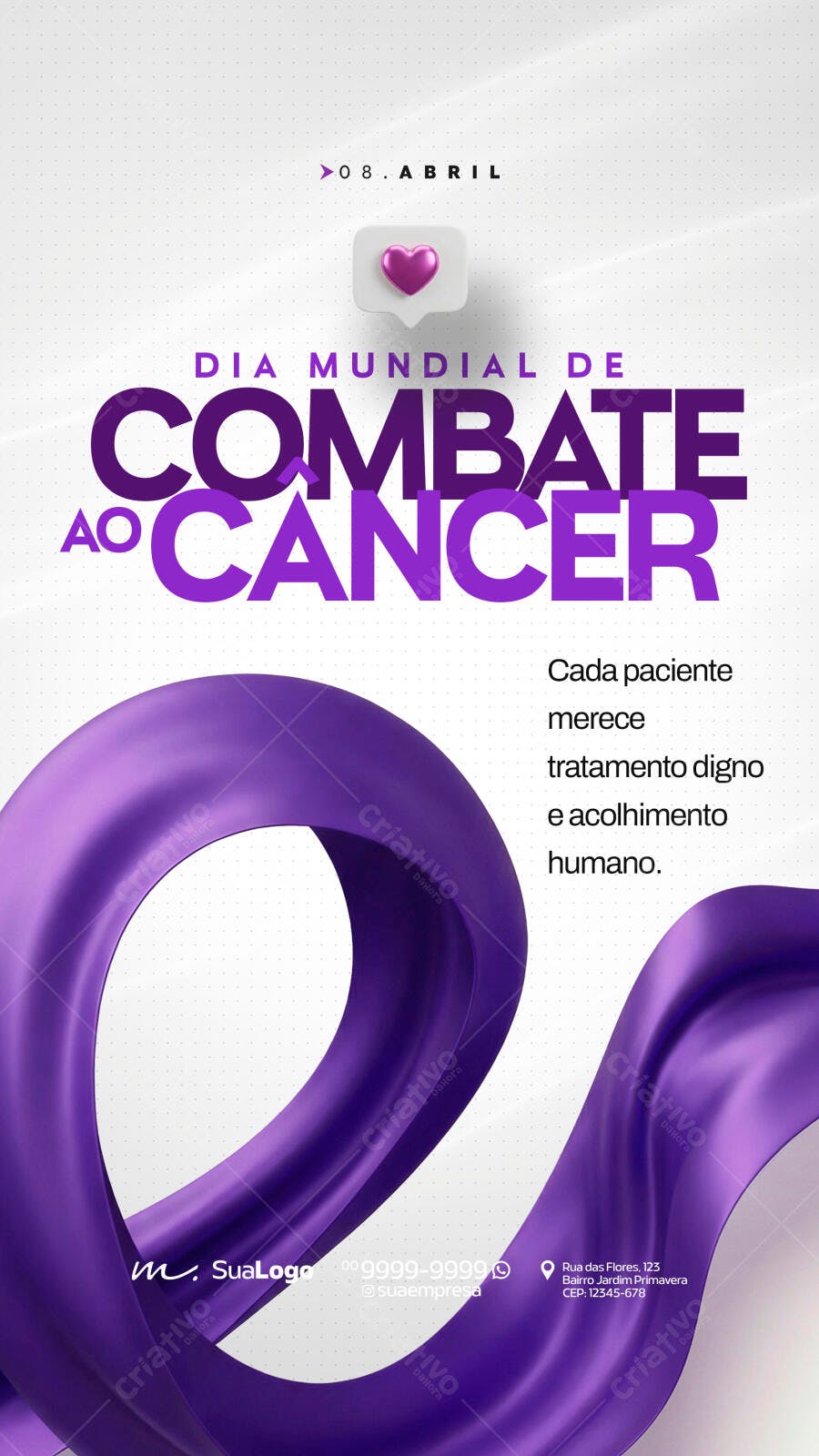 Flyer Dia Mundial Combate ao Câncer 08 Abril PSD Editável