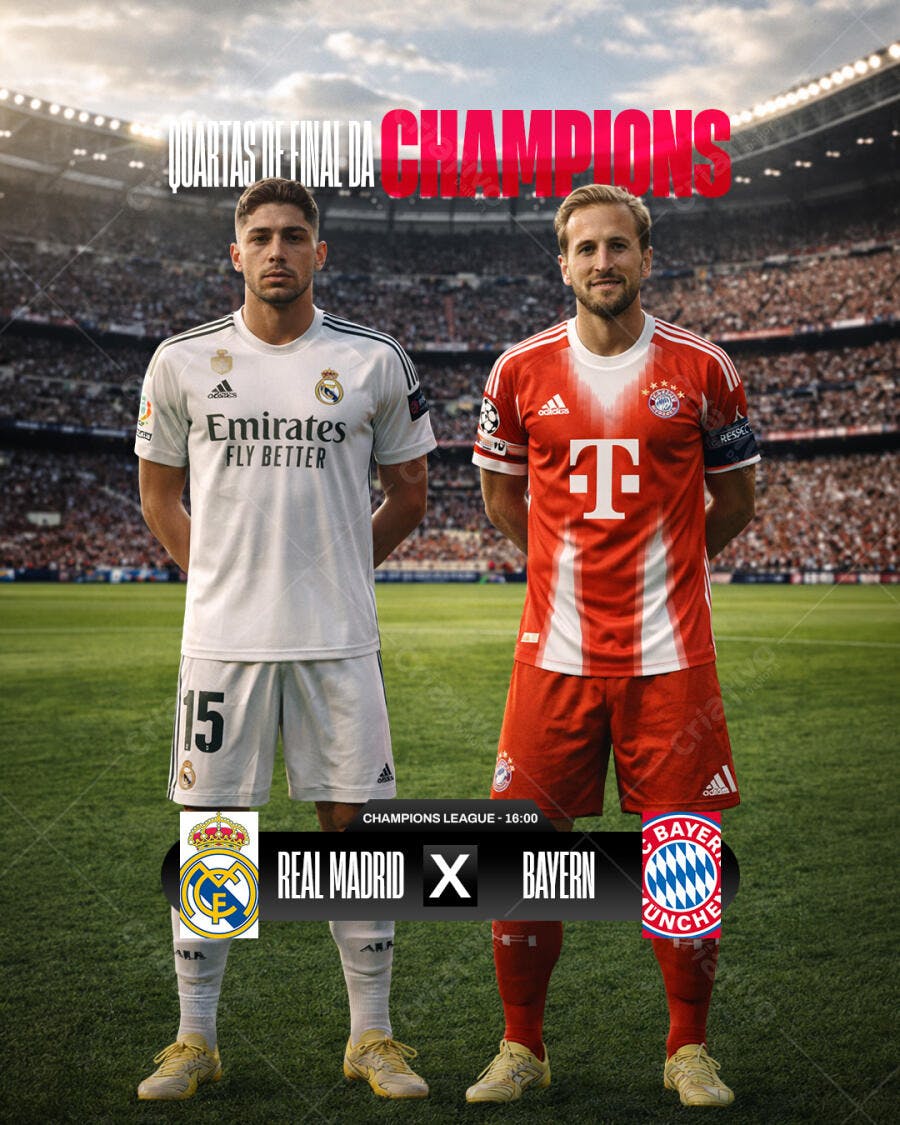 Post Instagram Champions League Real Madrid Bayern PSD Editável