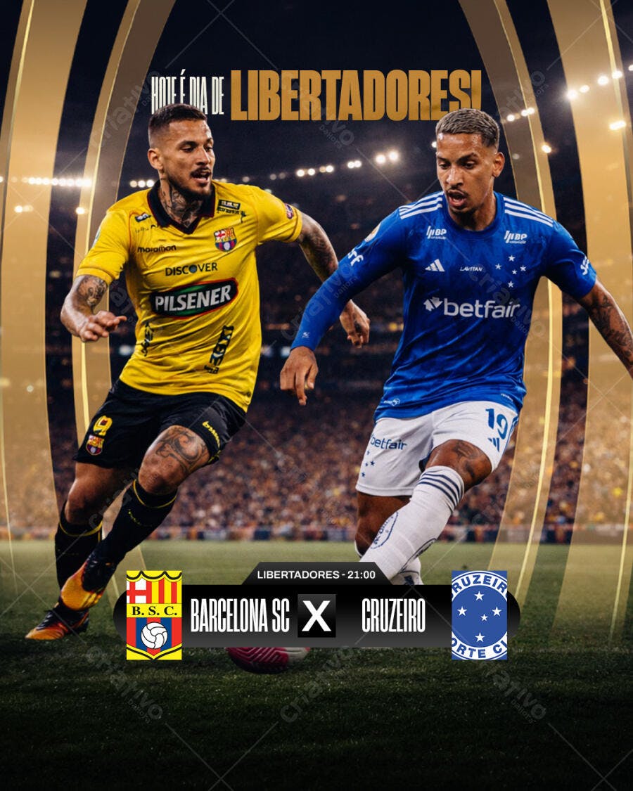 Post Instagram Futebol Libertadores Barcelona SC x Cruzeiro PSD Editável