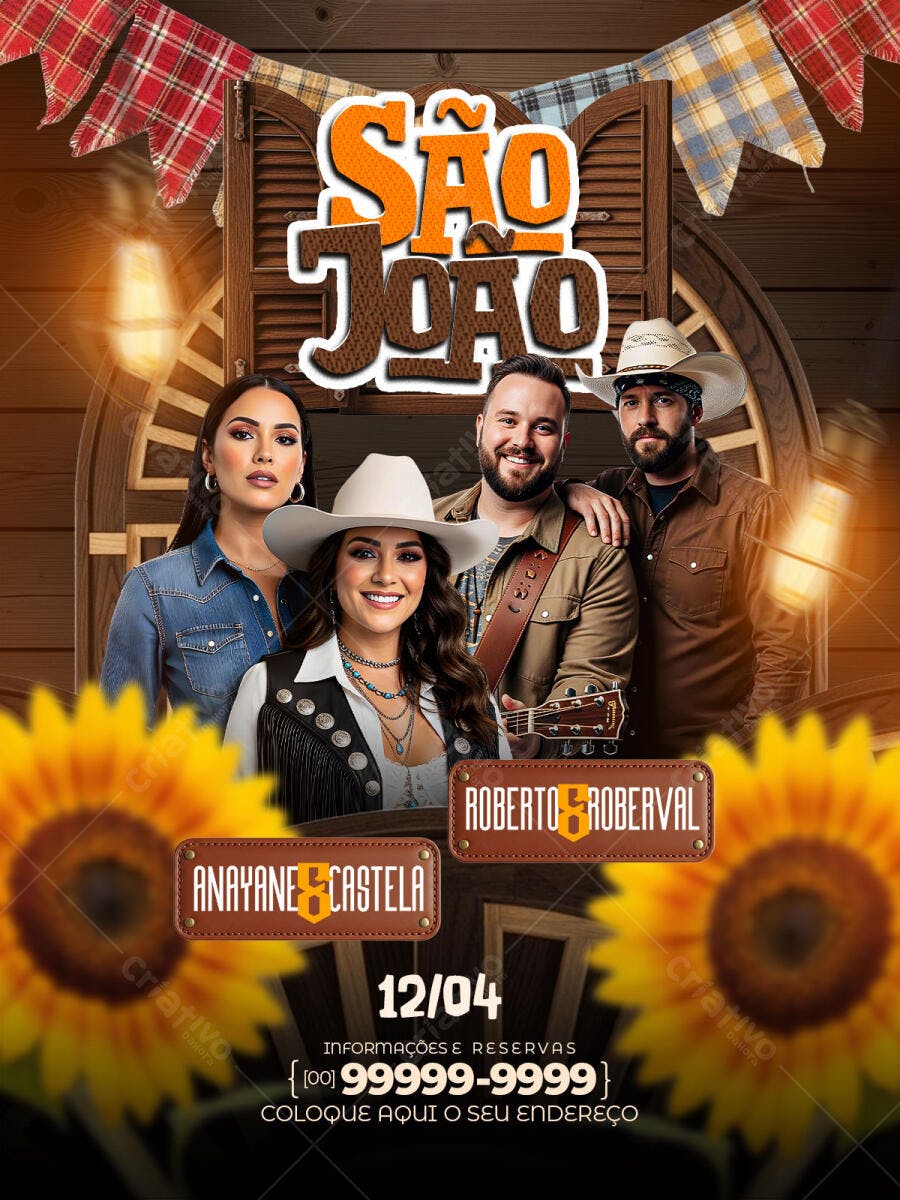 Flyer São João Festa Junina Sertaneja PSD Editável