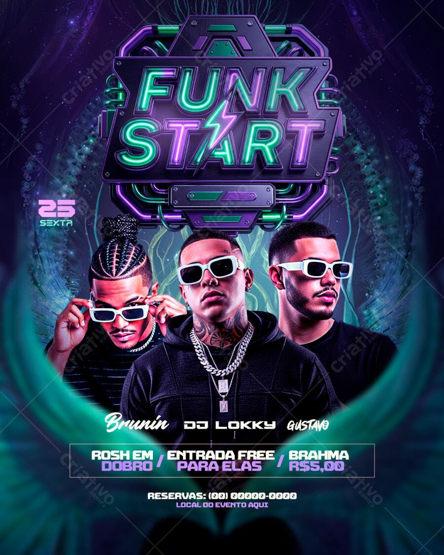 Flyer Festa Funk Balada Neon PSD Editável