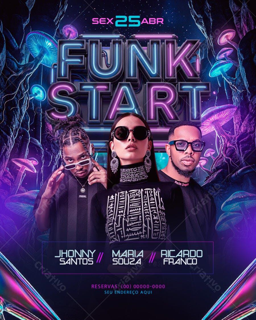 Flyer Festa Funk Start Abril Neon PSD Editável
