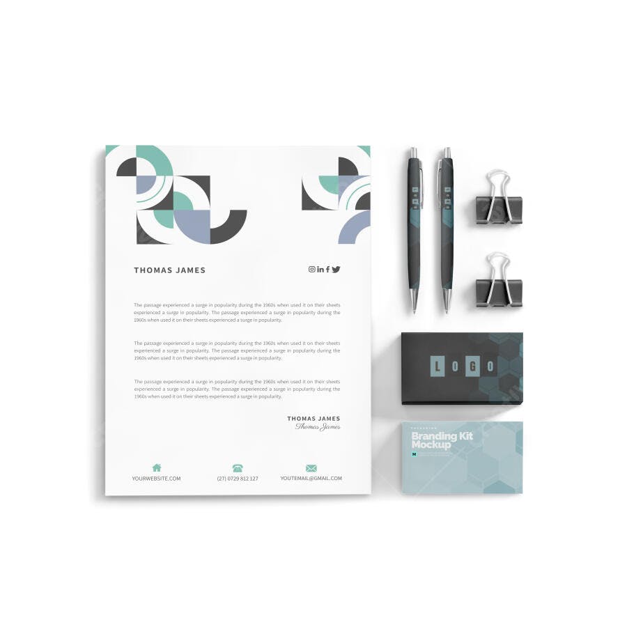 Mockup Papel Timbrado Cartão Caneta Flat Lay Editável