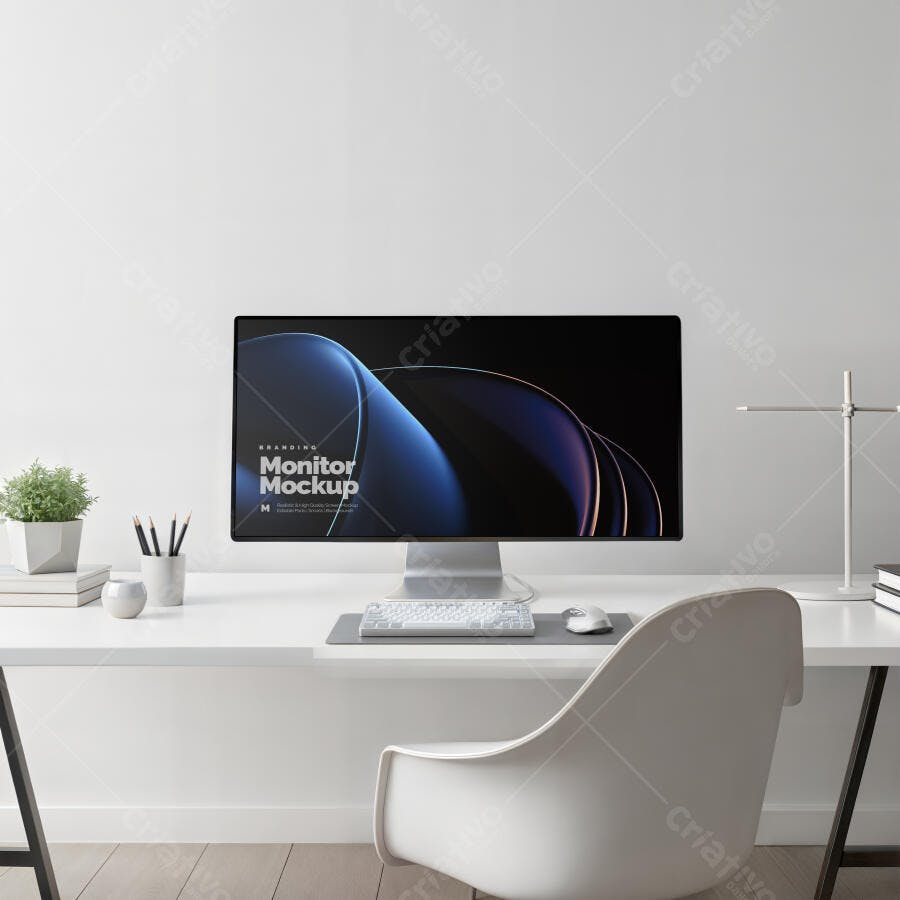 Mockup Monitor Computador Desktop Escritório Minimalista Editável